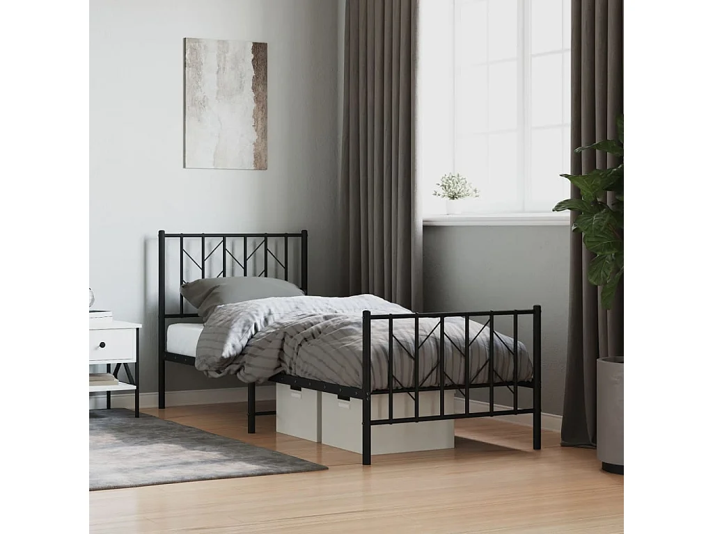 Cadre de lit métal sans matelas avec pied de lit noir 80x200 cm