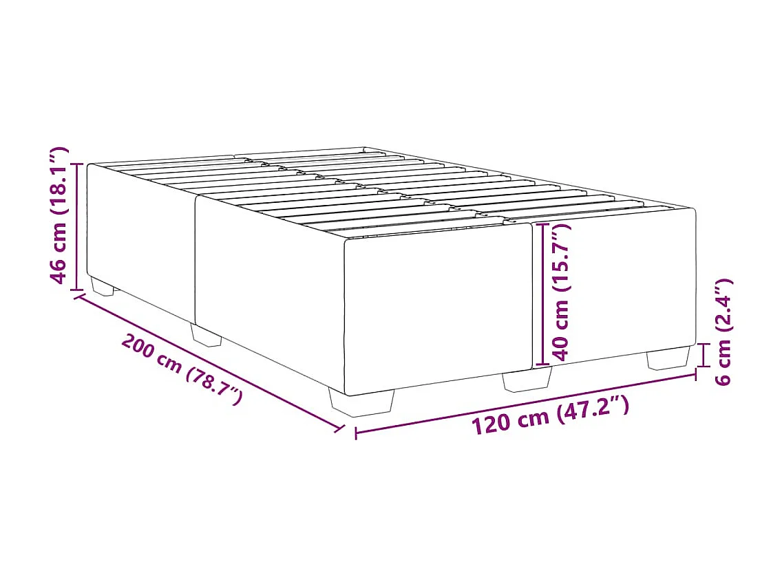 Cadre de lit sans matelas gris clair 120x200 cm velours
