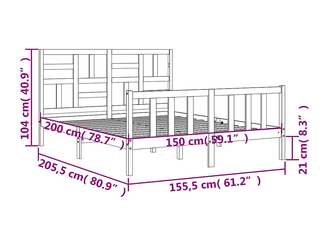Cadre de lit sans matelas blanc 150x200 cm bois massif