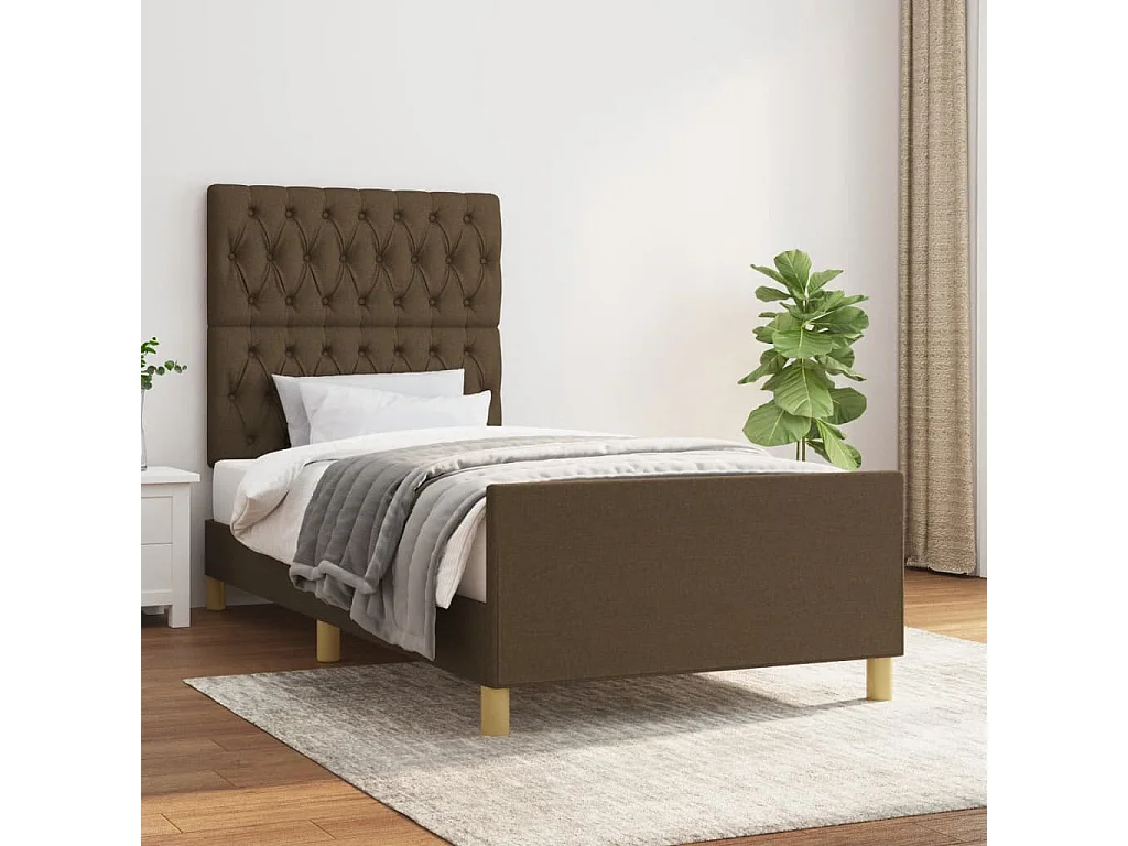 Cadre de lit sans matelas marron foncé 100x200 cm tissu