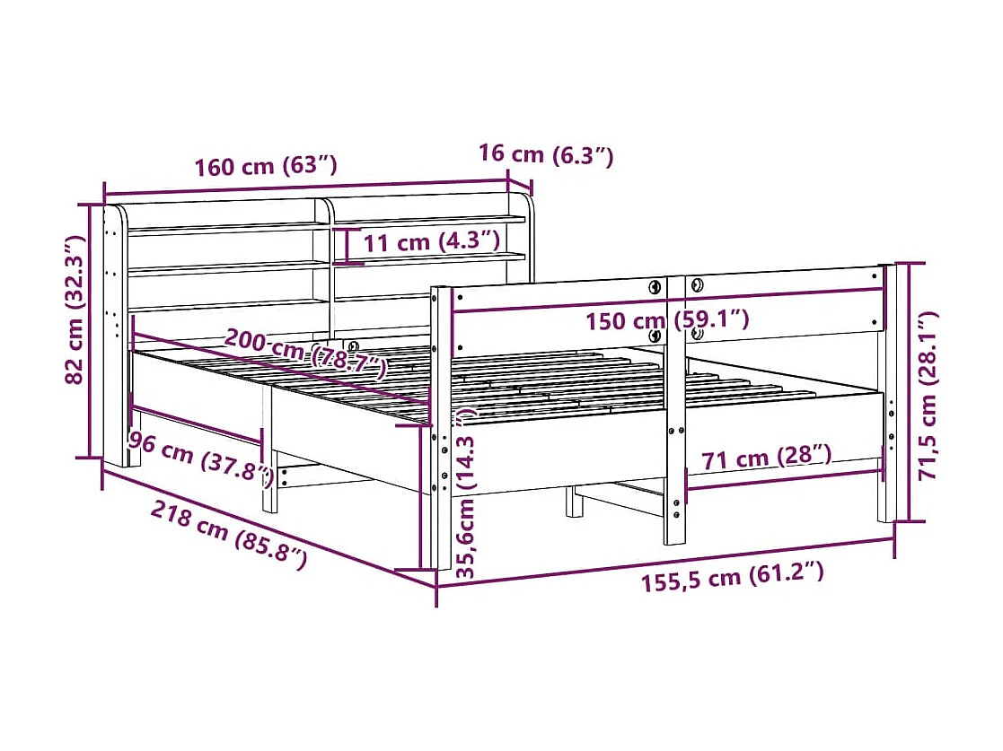 Massivholzbett ohne Matratze 150x200 cm Kiefernholz