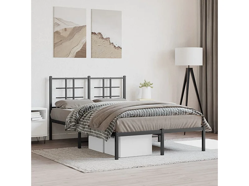 Cadre de lit métal sans matelas avec tête de lit noir 120x200cm