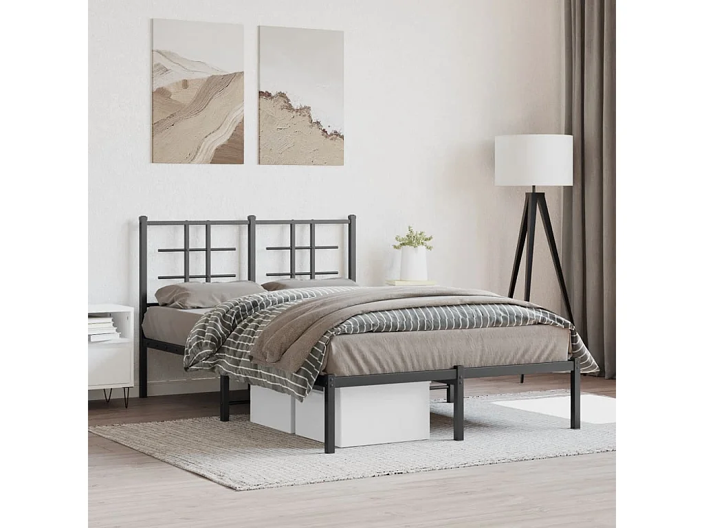 Cadre de lit métal sans matelas avec tête de lit noir 120x200cm