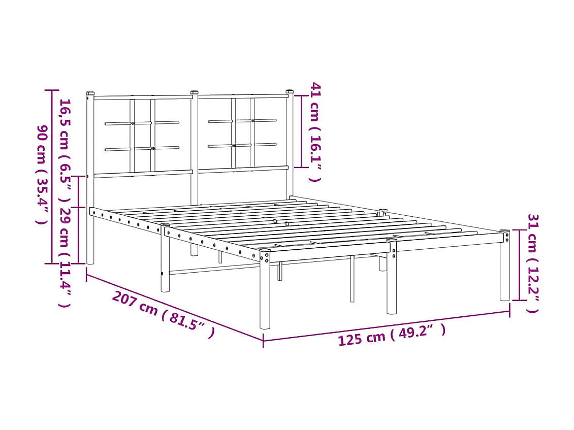 Cadre de lit métal sans matelas avec tête de lit noir 120x200cm