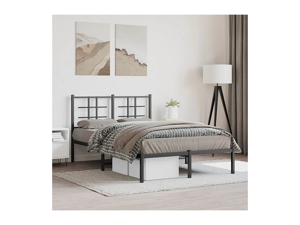 Bedframe met hoofdbord metaal zwart 120x200 cm