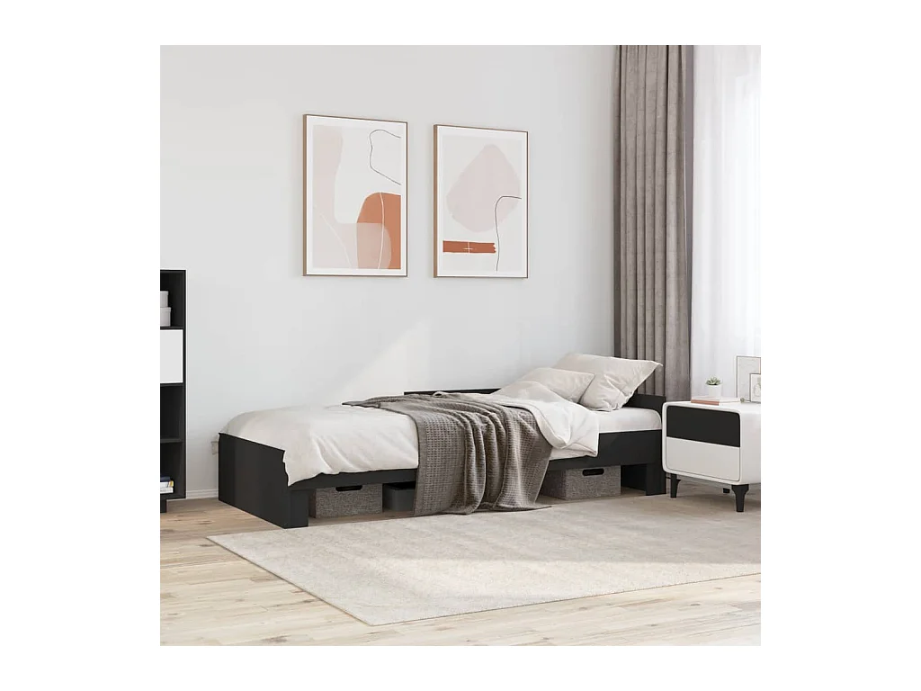 Bedframe bewerkt hout zwart 90x200 cm