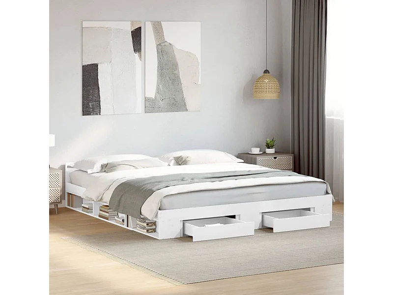 Cadre de lit avec tiroirs sans matelas blanc 180x200 cm