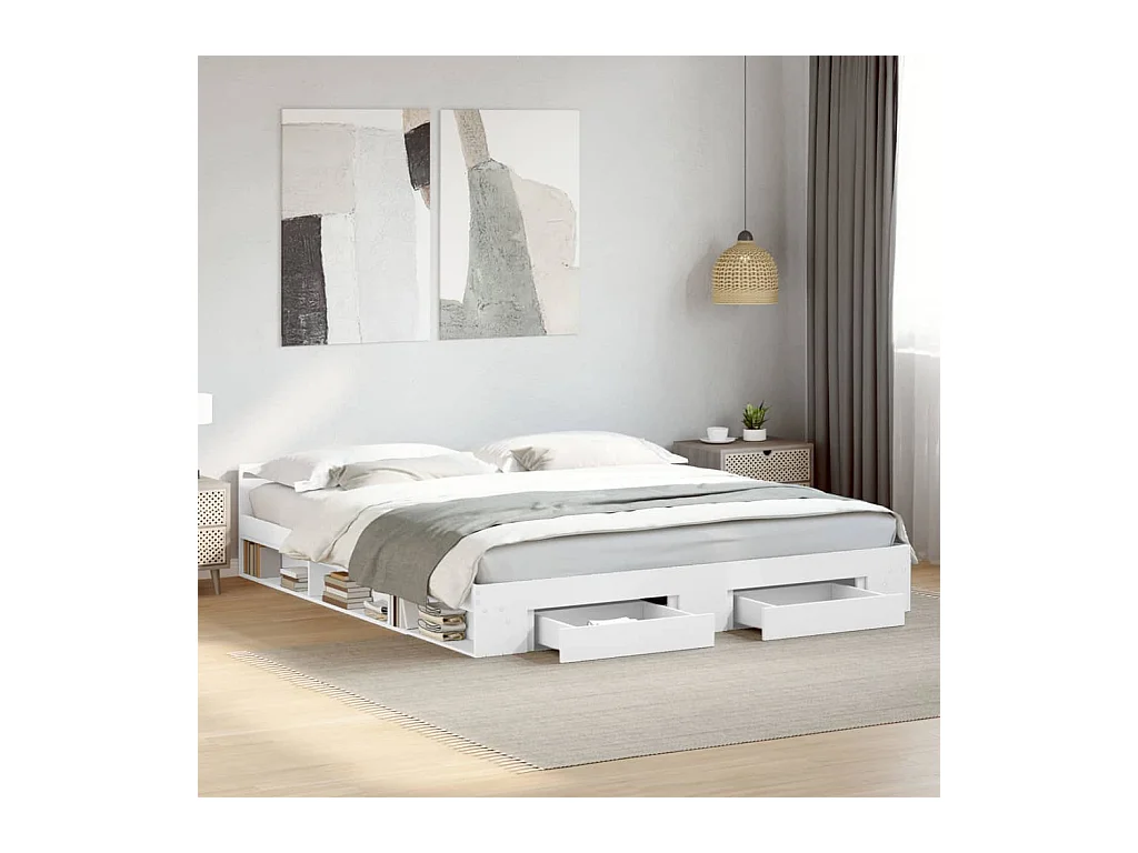 Cadre de lit avec tiroirs sans matelas blanc 180x200 cm