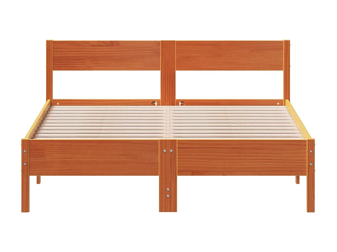 Cama sin colchón madera maciza de pino marrón cera 160x200 cm