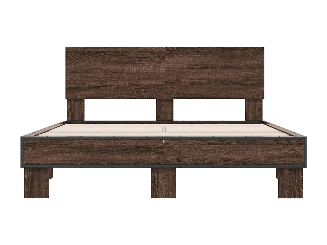 Estructura cama madera ingeniería metal marrón roble 120x200 cm