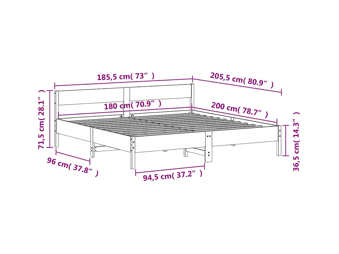 Bedframe zonder matras massief grenenhout wit 180x200 cm