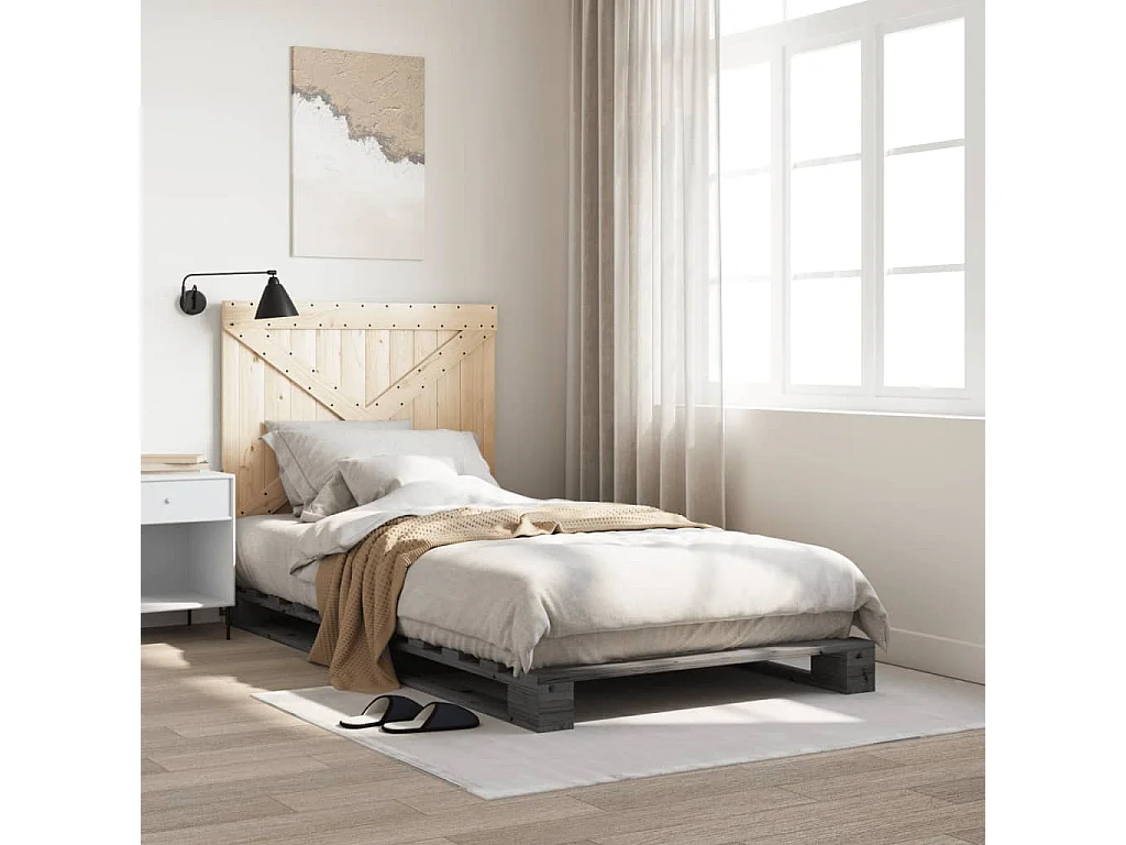 Estructura de cama con cabecero madera de pino gris 100x200cm