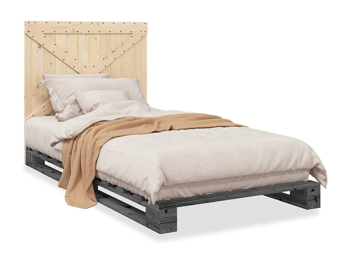 Estructura de cama con cabecero madera de pino gris 100x200cm