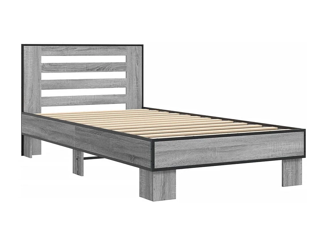 Estructura cama madera ingeniería metal gris Sonoma 100x200 cm