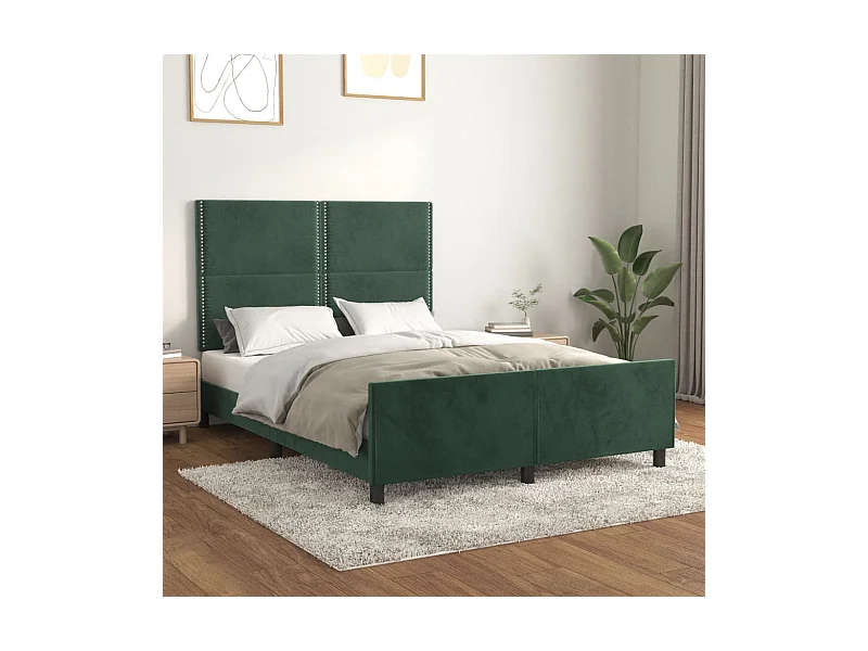 Cadre de lit sans matelas vert foncé 140x190 cm velours