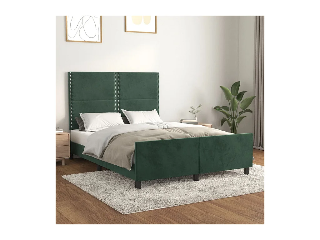Cadre de lit sans matelas vert foncé 140x190 cm velours