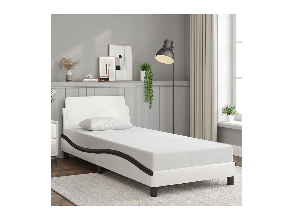 Cadre de lit sans matelas blanc et noir 90x200 cm similicuir