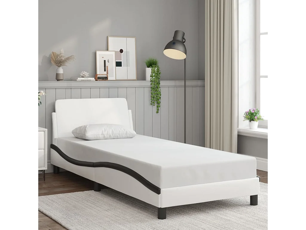 Cadre de lit sans matelas blanc et noir 90x200 cm similicuir