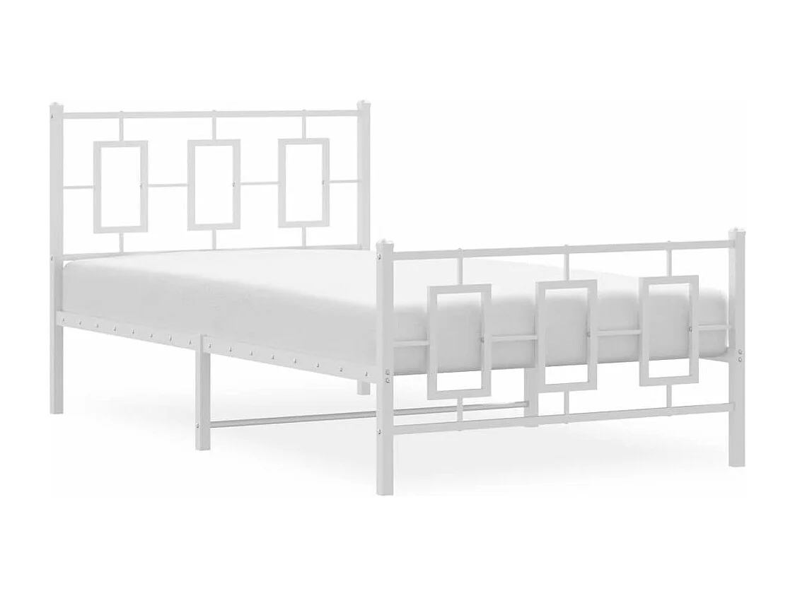 Cadre de lit métal sans matelas et pied de lit blanc 100x190 cm