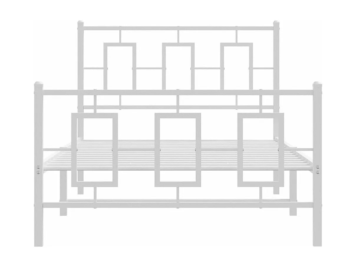 Cadre de lit métal sans matelas et pied de lit blanc 100x190 cm