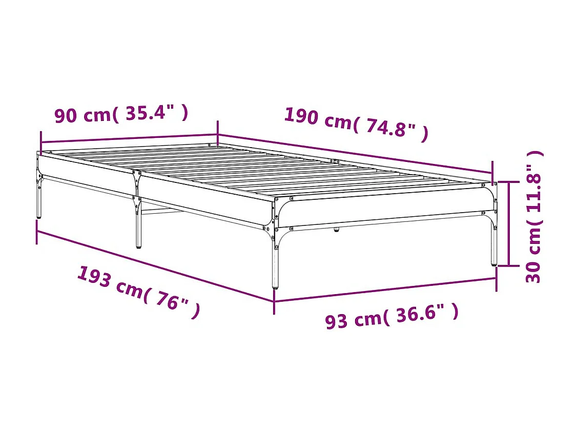 Cadre de lit sans matelas chêne fumé 90x190 cm