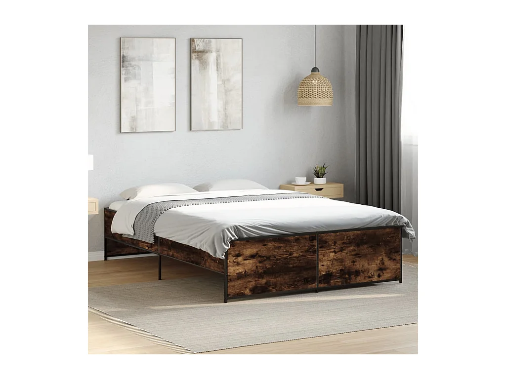 Estructura cama madera ingeniería metal roble ahumado 120x190cm
