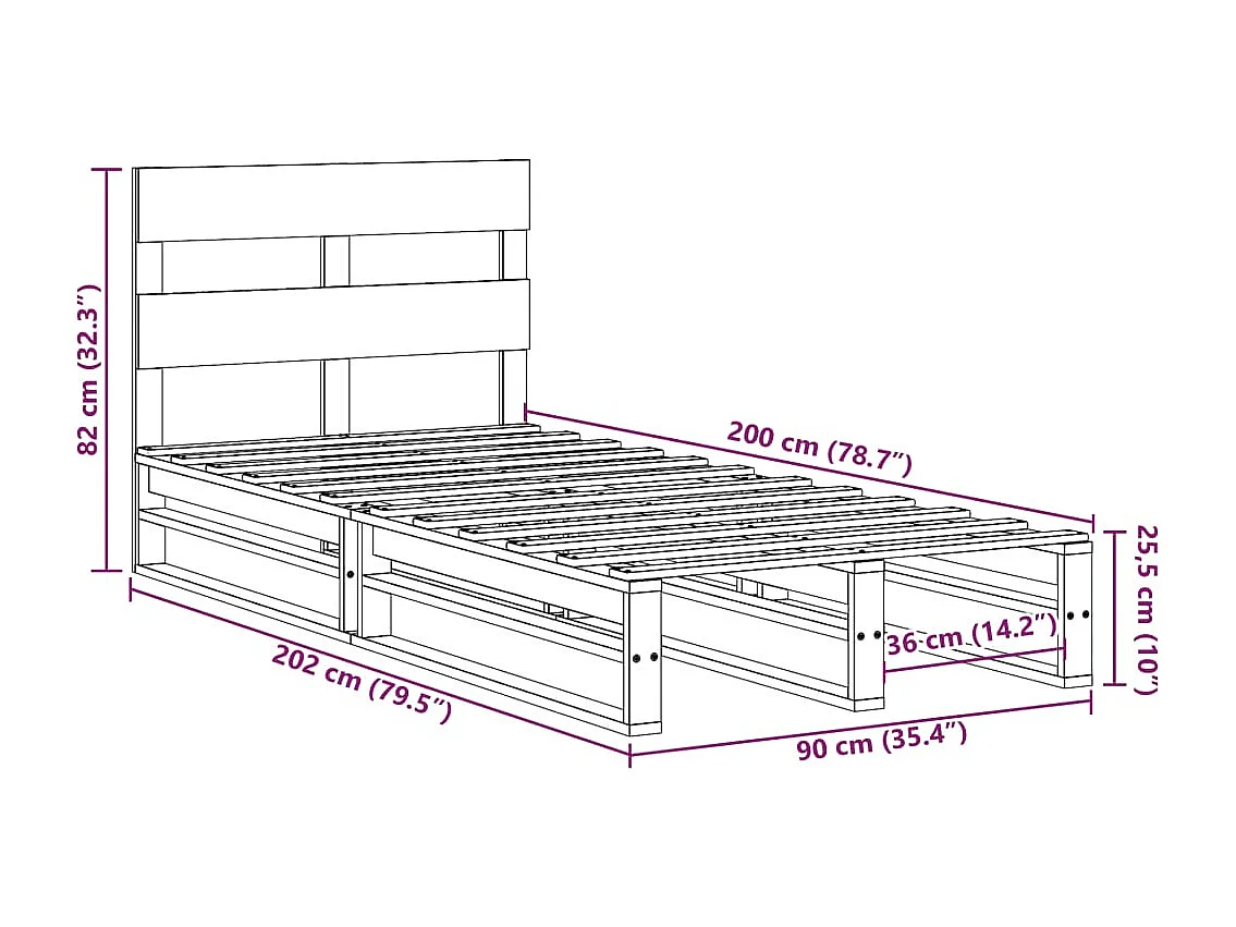 Letto senza Materasso 150x200 cm in Legno Massello di Pino