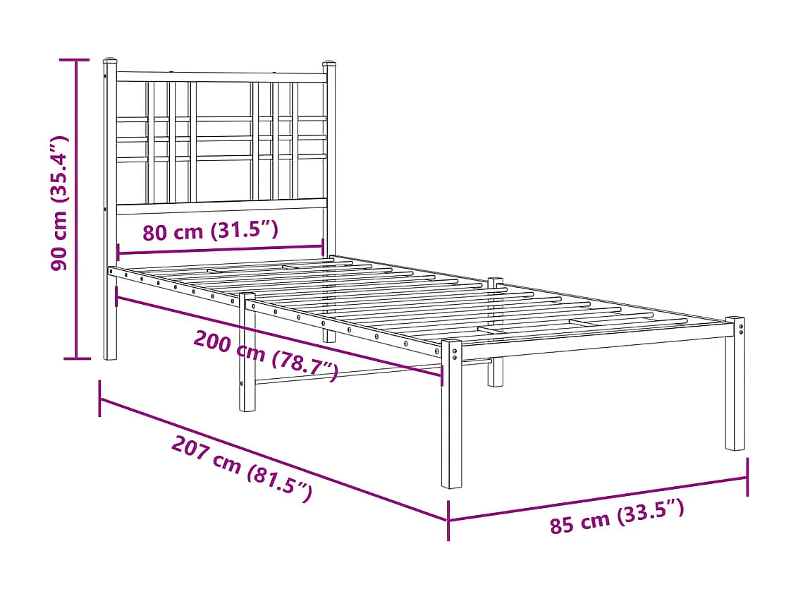 Estrutura de cama com cabeceira 80x200 cm metal branco