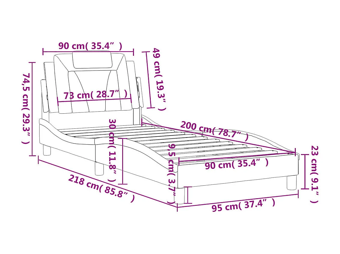 Estrutura de cama com cabeceira 80x200 cm metal branco