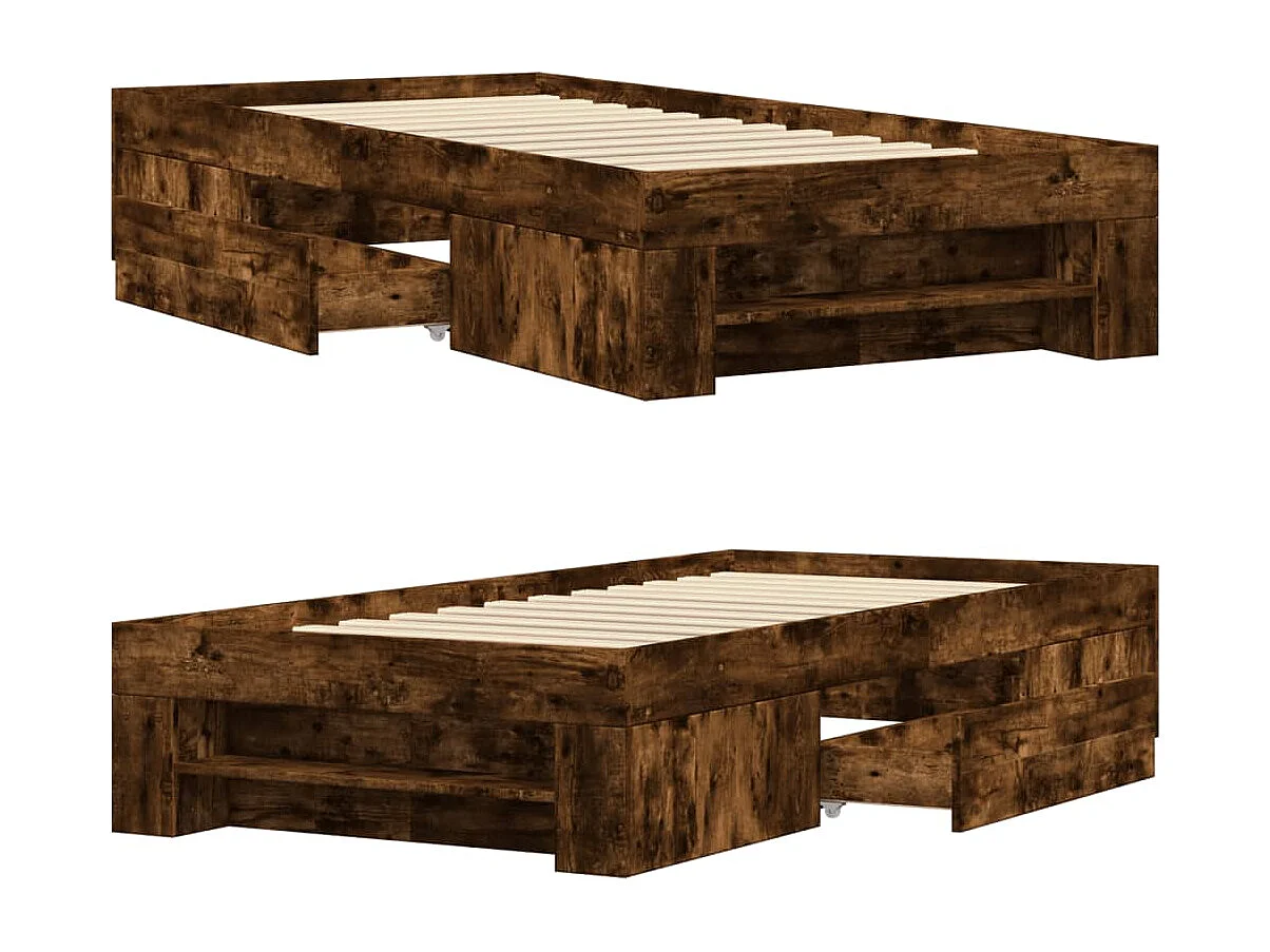 Cadre de lit sans matelas chêne fumé 75x190cm bois d'ingénierie