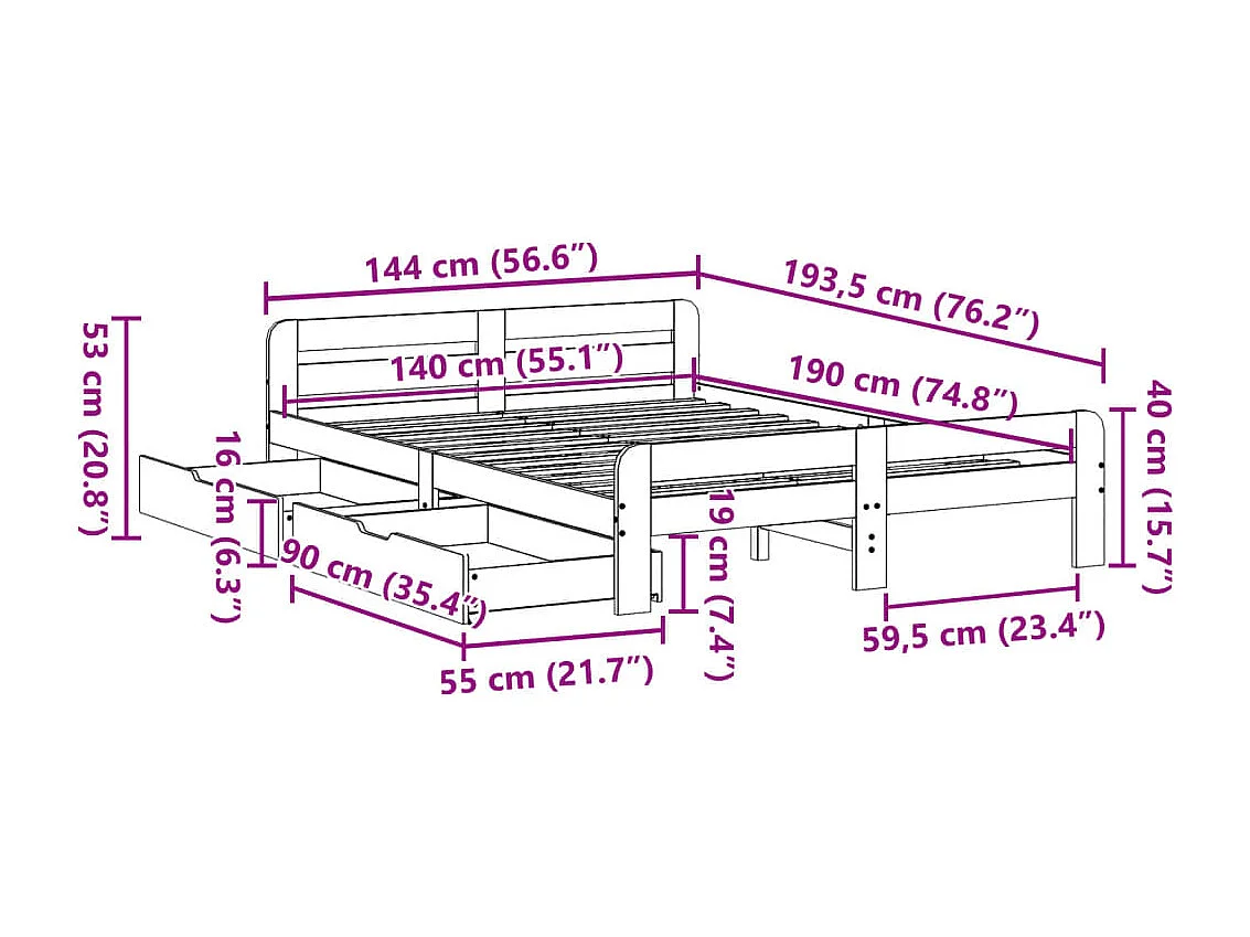 Cadre de lit sans matelas chêne fumé 75x190cm bois d'ingénierie