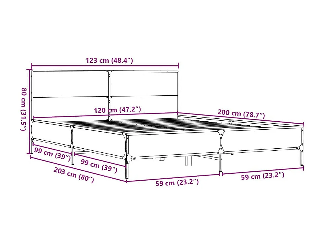 Cadre de lit sans matelas chêne fumé 120x200 cm