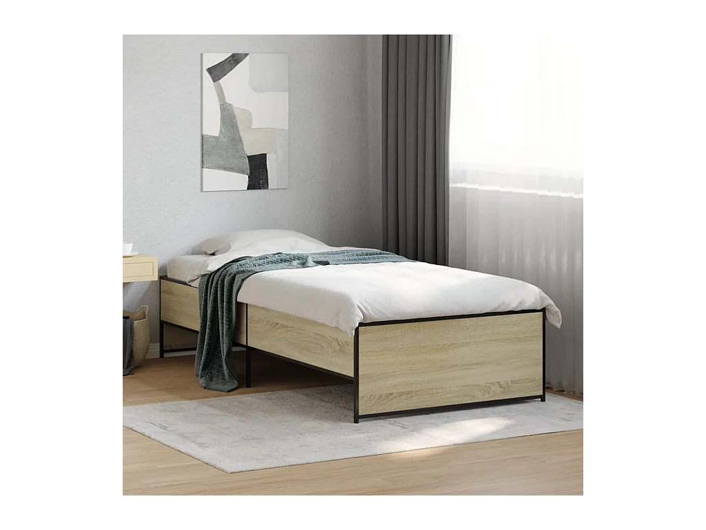 Bedframe bewerkt hout en metaal sonoma eikenkleurig 75x190 cm