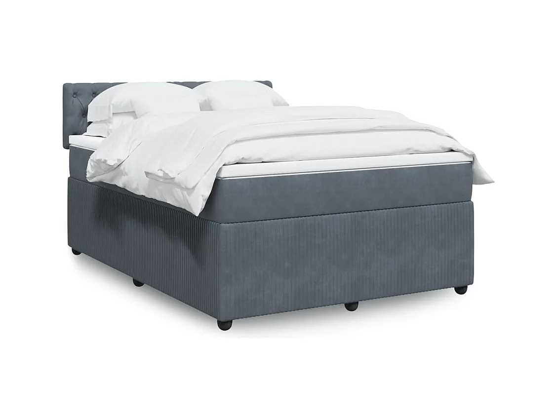 Cama box spring con colchón terciopelo gris oscuro 140x190 cm