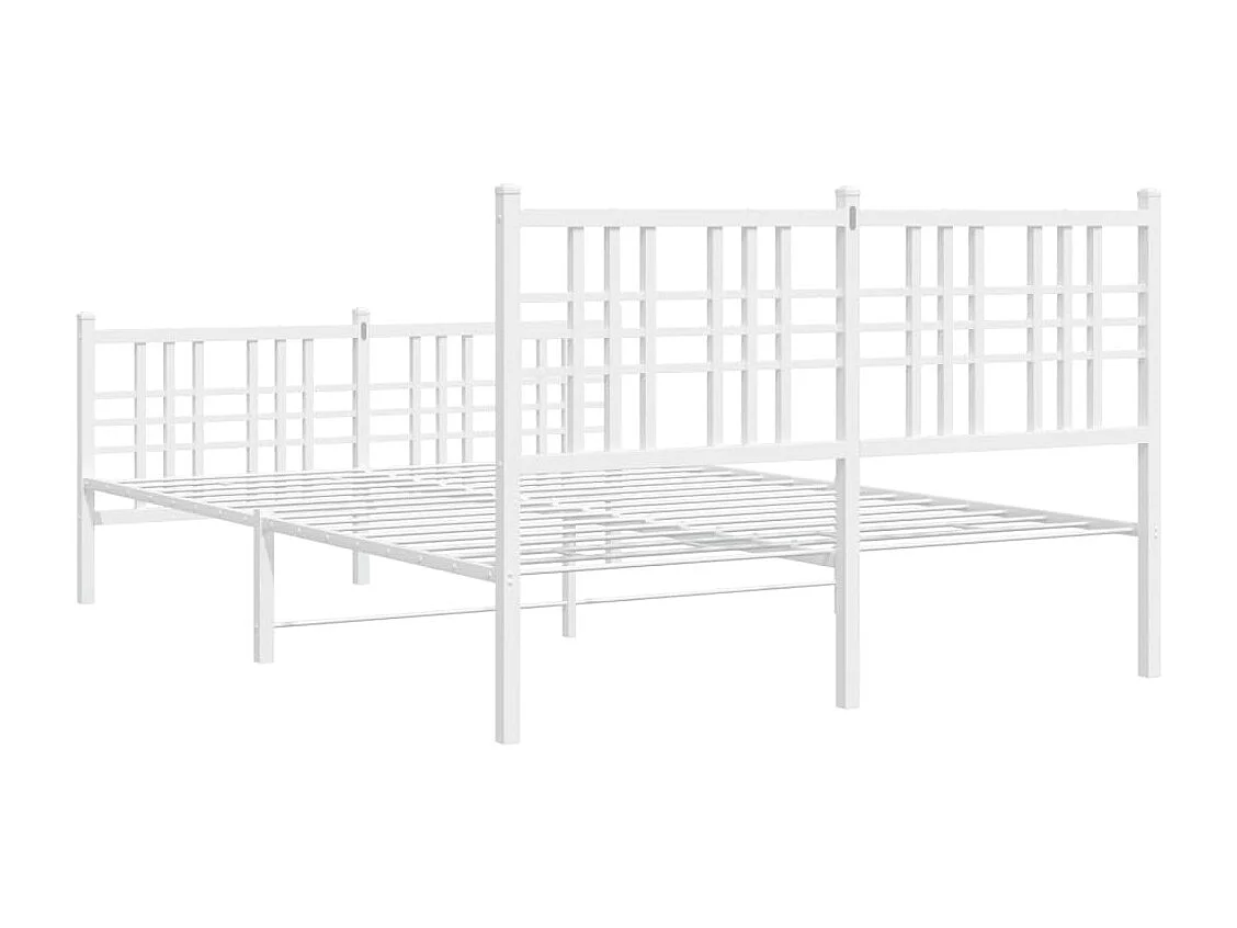 Cadre de lit métal sans matelas et pied de lit blanc 137x190 cm