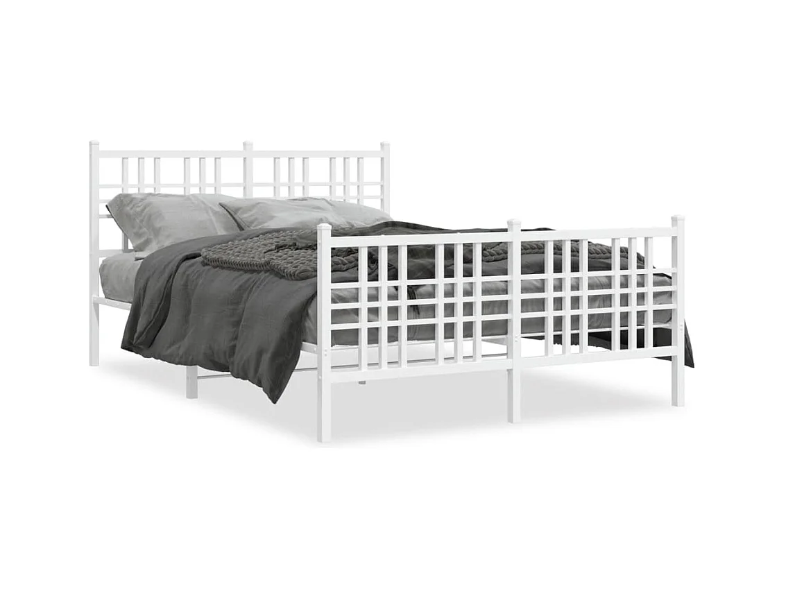 Cadre de lit métal sans matelas et pied de lit blanc 137x190 cm