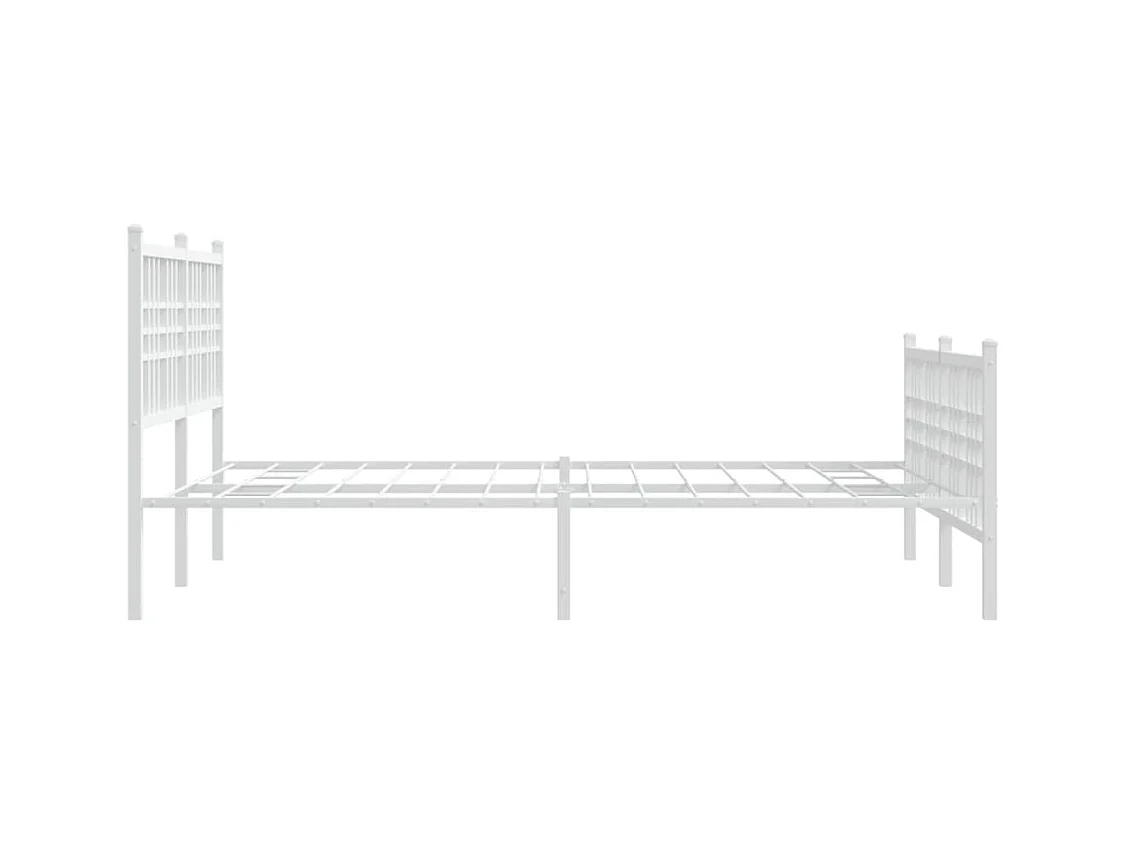 Cadre de lit métal sans matelas et pied de lit blanc 137x190 cm