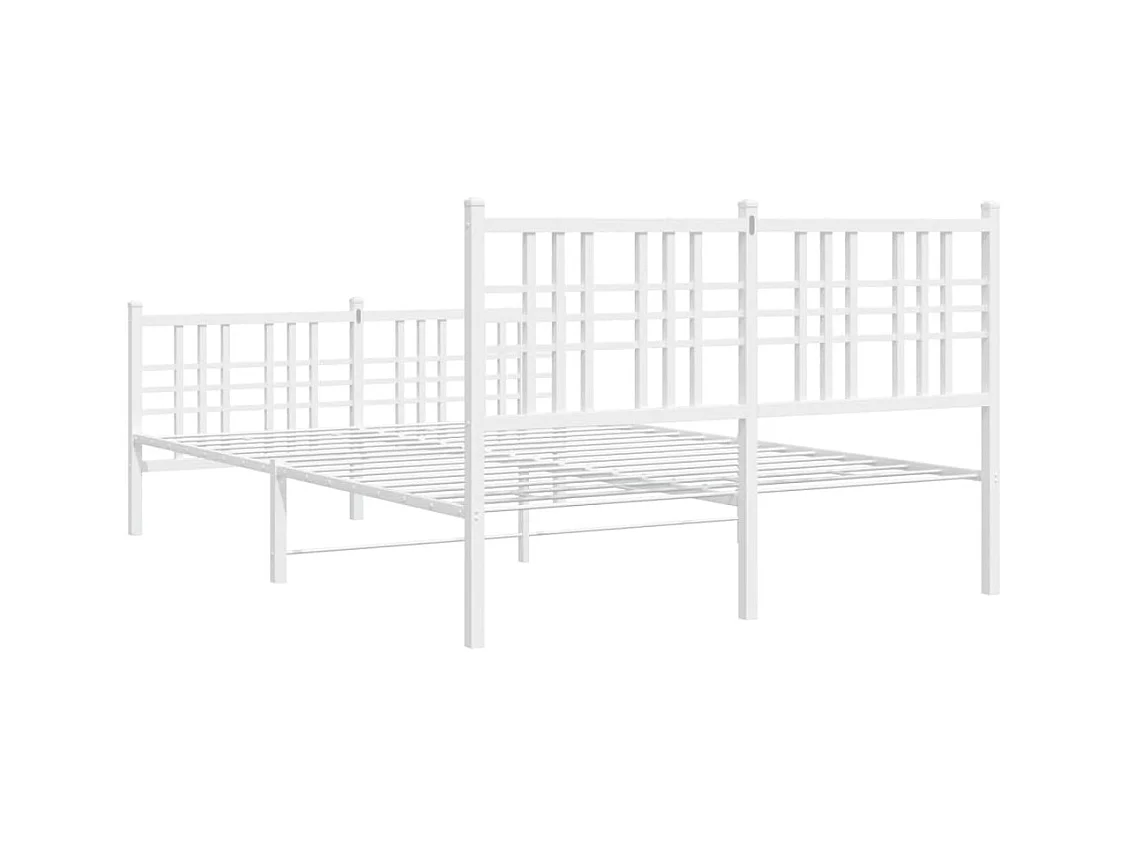 Cadre de lit métal sans matelas et pied de lit blanc 137x190 cm