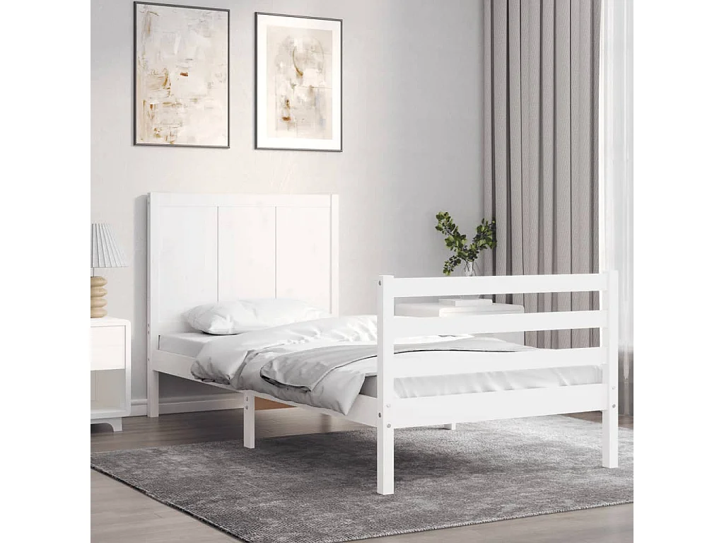 Cadre de lit sans matelas blanc bois massif
