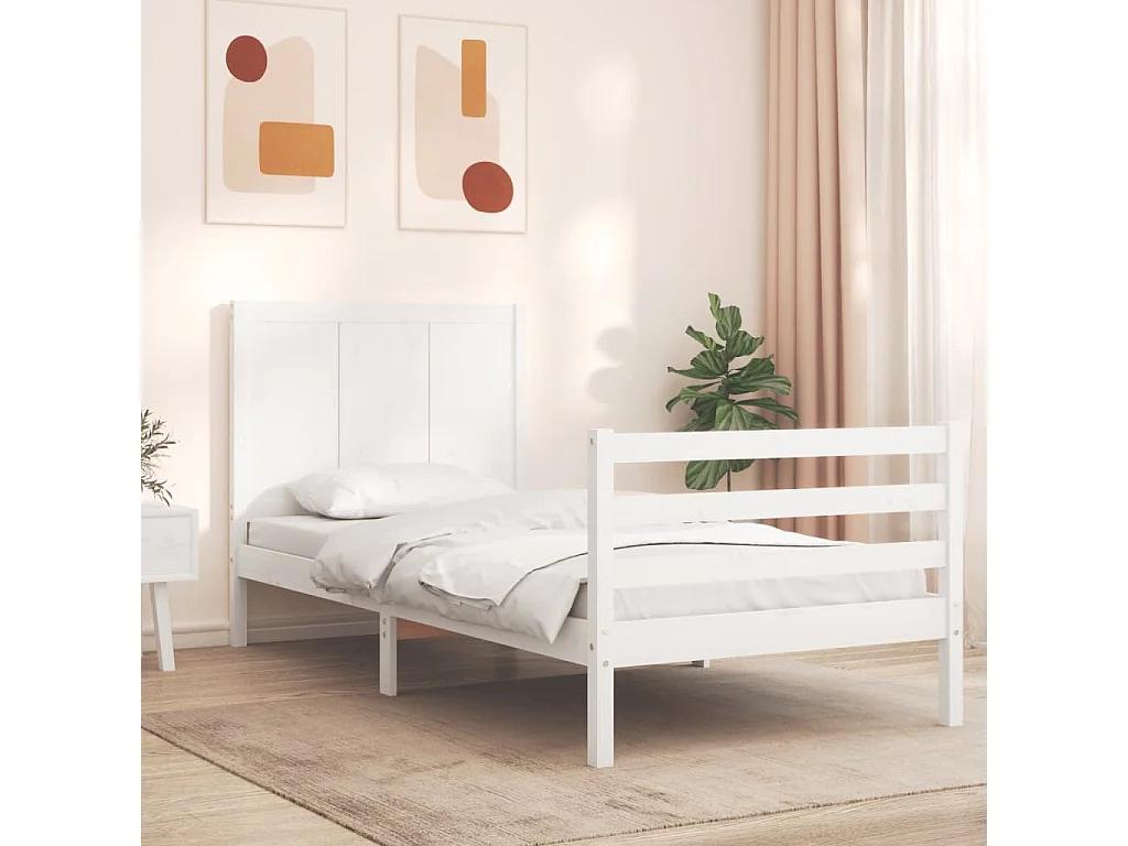 Cadre de lit sans matelas blanc bois massif