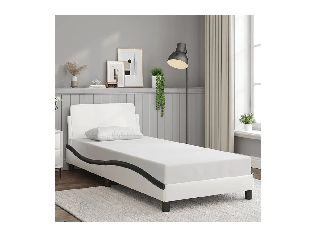Cadre de lit sans matelas blanc et noir 90x190 cm similicuir