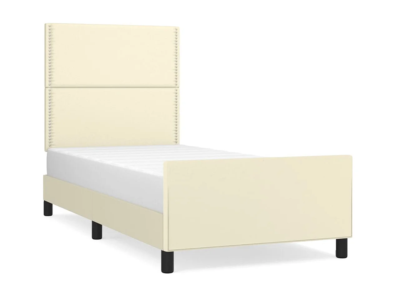Estrutura de cama c/ cabeceira couro artificial 80x200 cm creme