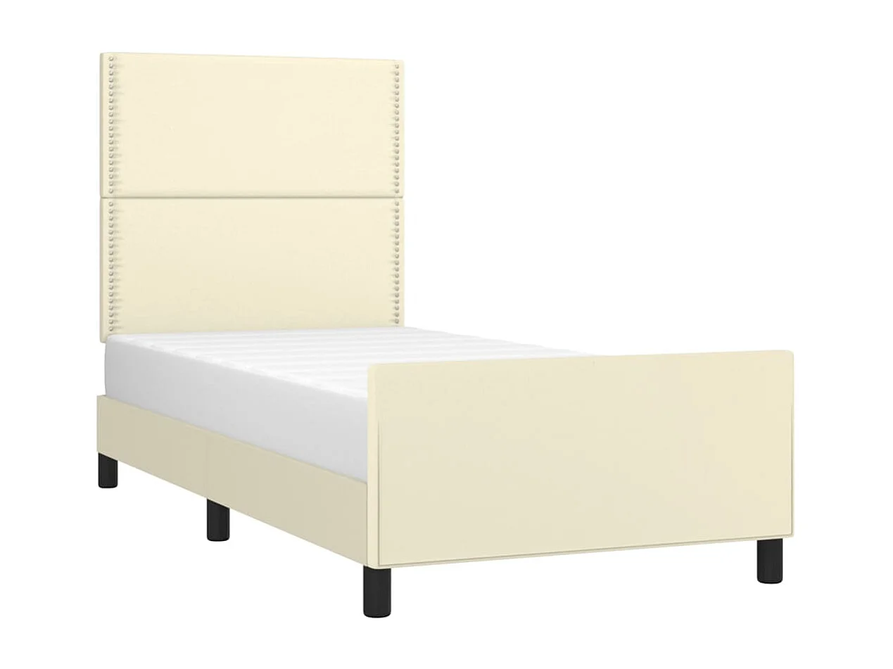 Estrutura de cama c/ cabeceira couro artificial 80x200 cm creme