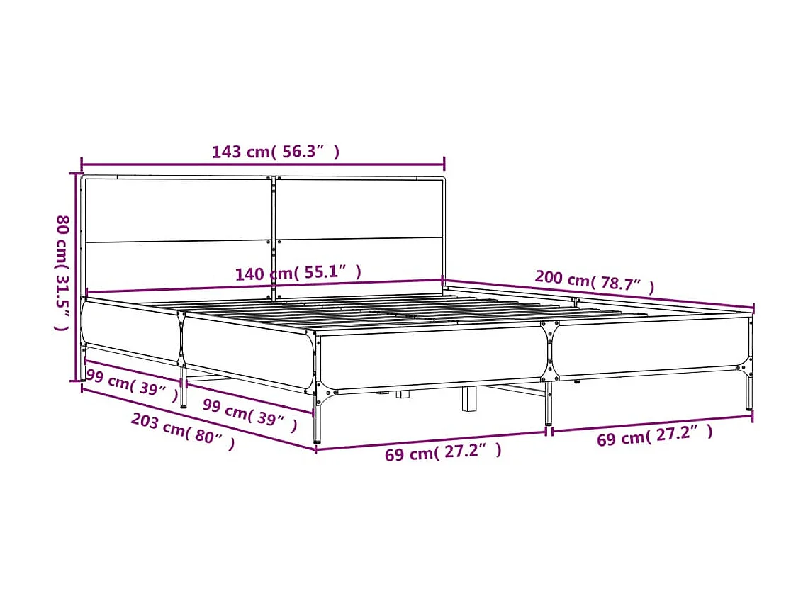 Cadre de lit sans matelas chêne marron 140x200 cm