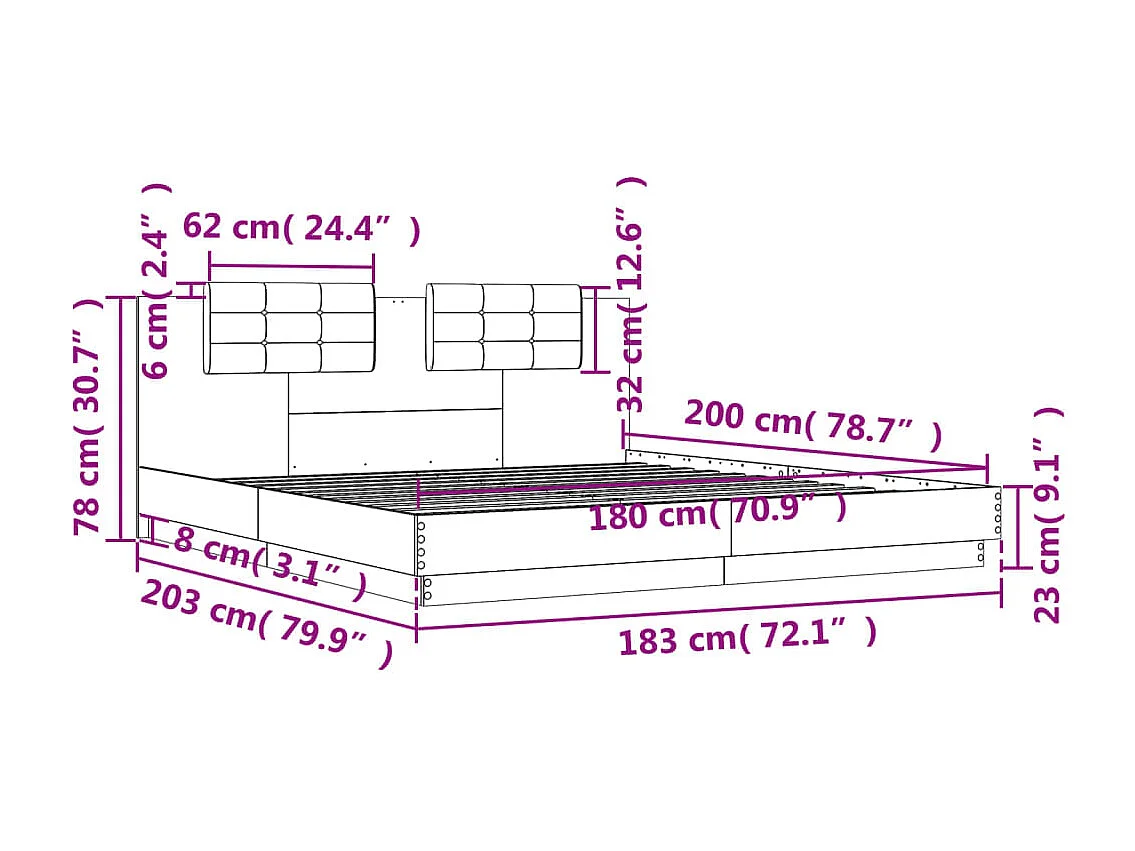 Estructura cama con cabecero madera ingeniería blanco 180x200cm