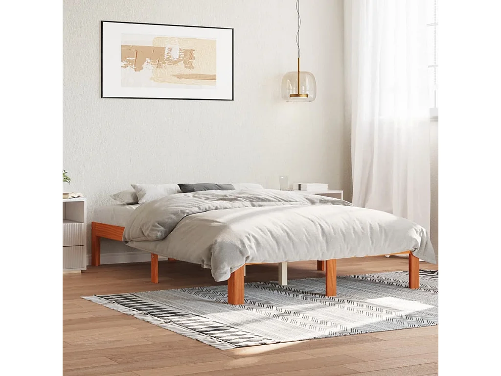 Cadre de lit sans matelas cire marron 120x200cm bois pin massif