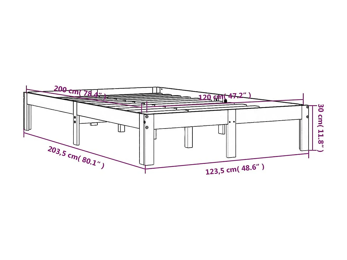 Cadre de lit sans matelas cire marron 120x200cm bois pin massif