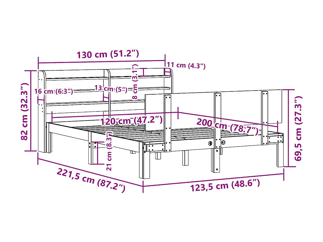 Cadre de lit avec tiroirs sans matelas sonoma gris 140x190 cm