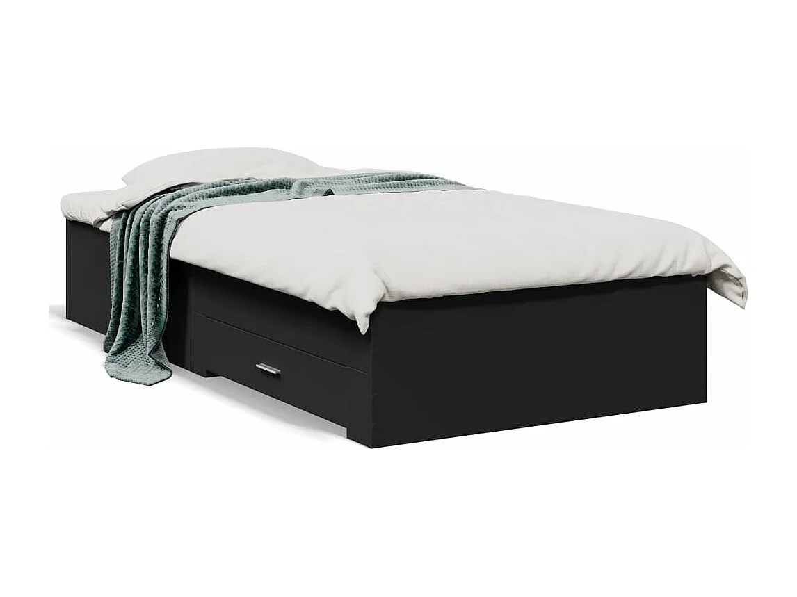 Giroletto con Cassetti Nero 90x190 cm in Legno Multistrato