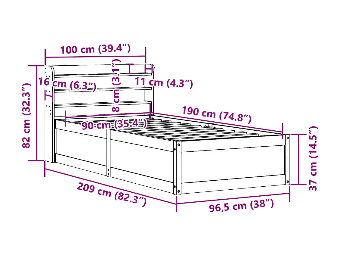 Cadre de lit sans matelas chêne fumé 100x200 cm
